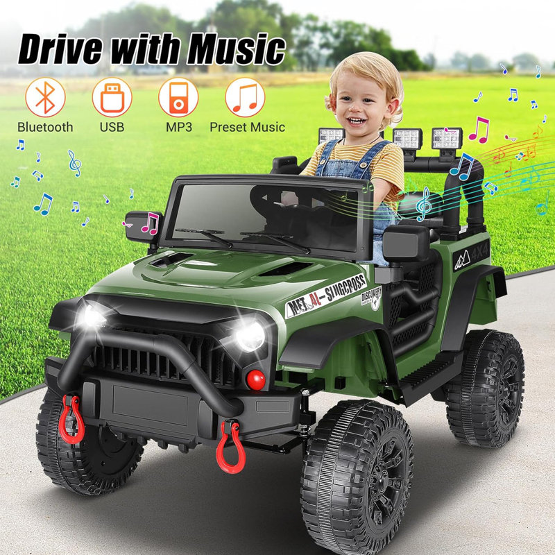 DreamDwell Home 24V Electric Ride on Jeeps for Kids Ride On Car Truck with Remote Control Battery Power Car Wheels for Kids w LED Lights Bluetooth Music 3 Speeds 24 Volt Ride on